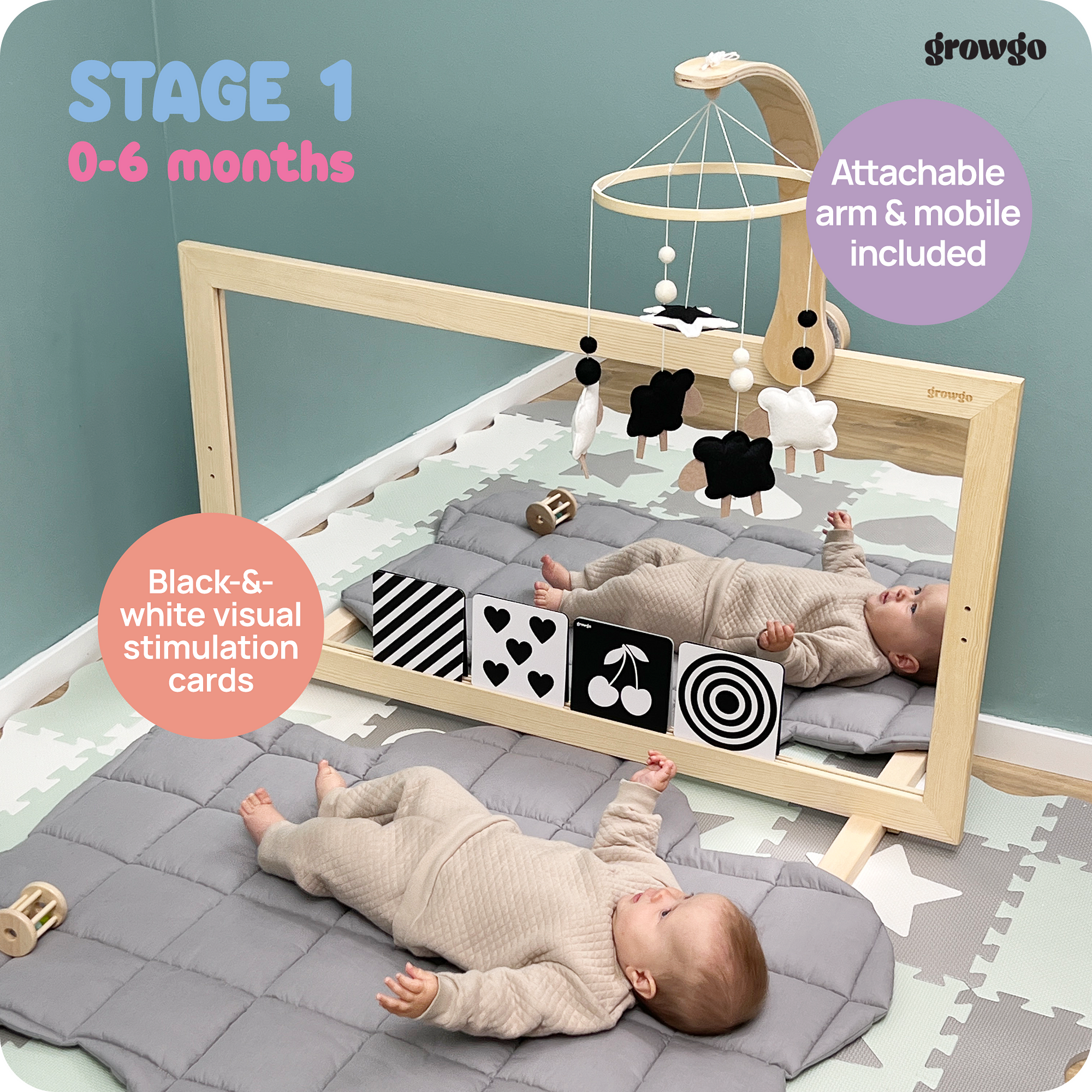 thumbnail image 2 of DGD Montessori Mirror Baby Wall - 3-in-1 Shatterproof Mirror With Wooden Pull Up Bar, Toddler Activity Center 2 of 9